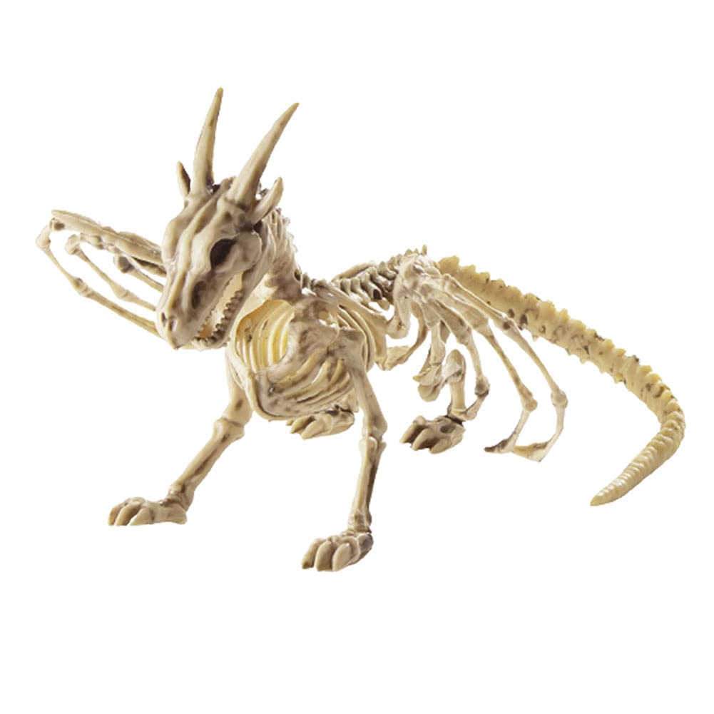Athemeet Halloween Dragon Skeleton Plastic Lifelike Spooky Dragon Skeleton Scary Animal Bones Skull Ornament Halloween Decorations (37x25x14cm)