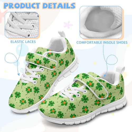 St Patrick's Day Running Shoes Plants Pattern Boys Girls Sneakers with Single Buckle Soft Lightweight Footwear for Play Casual and Everyday Use3