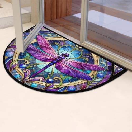 Image of Half Round Doormat Dragonfly Non Slip Semi Circle Area Rug Runner Mat