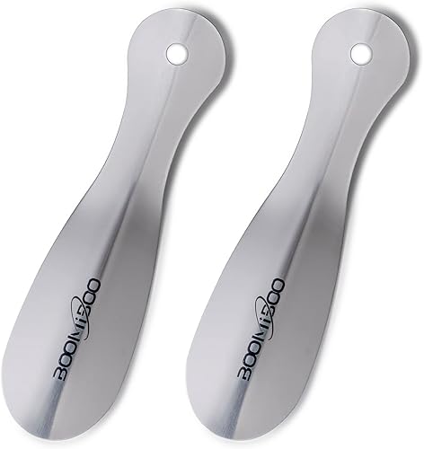 BOOMIBOO Paquete de 2 cuernos de metal para zapatos, duraderos de 7.5 pulgadas con mango ergonómico, cuernos de zapatos aptos para viajes