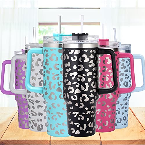 QEAGVJ 52oz Leopard Print Tumbler with Handle, Insulated Stainless Steel Black leopard Coffee Mug Cup with Lid and Straw Double Wall Vacuum Travel Mug Tumbler for Office, Home, Party… - Image 5