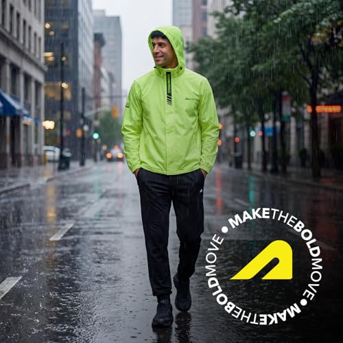 Image of Boldfit Storm Rider Waterproof Rain Jacket for Men & Women, Windproof Breathable Neon Green Riding Jacket with Hood, PU-Coated Zipper & Adjustable Fit for Bike, Cycling, Trekking & Outdoor Use