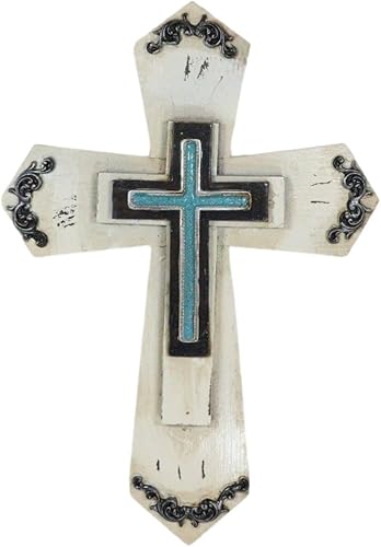 Ebros Gift 15.25 pulgadas de alto rústico occidental hermosas rocas turquesa roseta floral de grano de madera sintética en capas cruzadas placa