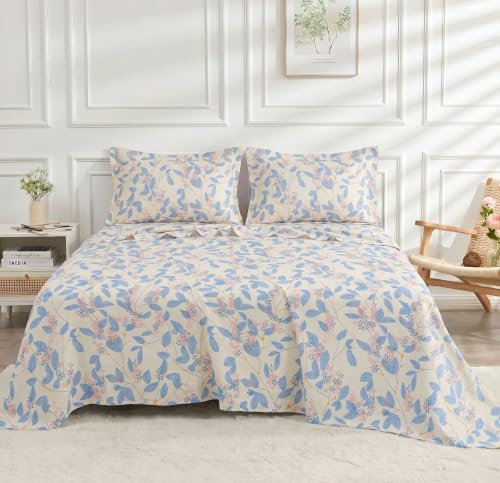 Image of BSB HOME 210 TC Cotton Feel Double Bedsheet with 2 Pillow Covers, Soft & Breathable Floral Printed Bed Sheet, Easy Care Bedding for Bedroom - 86 x 88 Inches (218 x 224 cm) (Off White)
