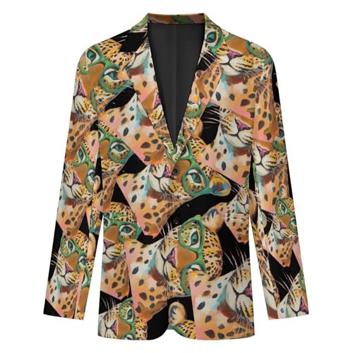Leopard Wearing Green Glasses Men's Slim Suit Long-Sleeve Prom Tuxedo Classic Two Button Business Jacket4