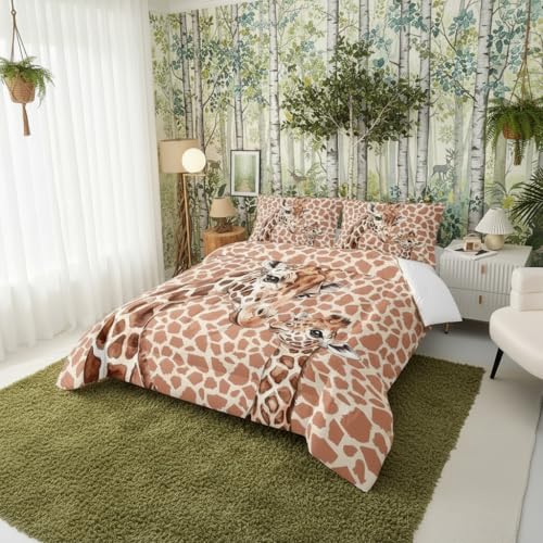 Image of QOOMO Cartoon Giraffe Comforter for Girls Boys Watercolor Duvet Set Yellow Animal Bedding Set Twin Size with 2 Pillow Shams Lightweight Microfiber for All Seasons