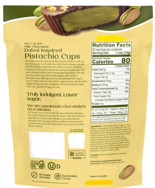 Milk Dubai Chocolate Inspired Pistachio Cups, Creamy Pistachio Filled Milk Chocolate Treats, Premium Dessert Cups, 14.8 oz