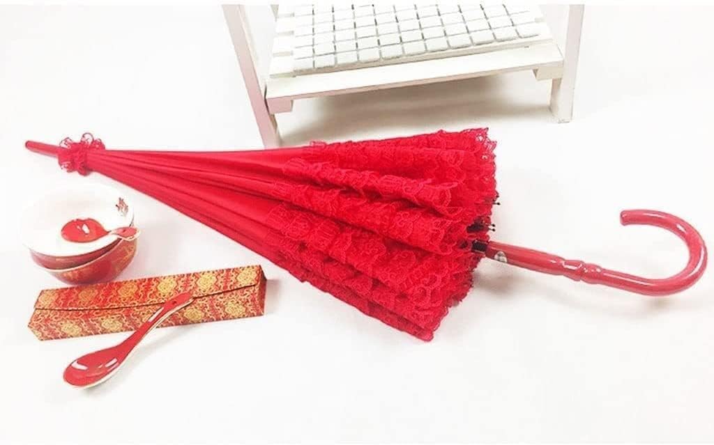 Car Umbrella Travel Umbrella Umbrella Wedding Chinese Style Stick Umbrella with J Handle Portable Windproof Red Cane Umbrella Umbrellas for Rain Windproo (Color : Rojo)