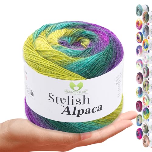 Stylish Alpaca Garn – Weiches Alpakawolle Strickgarn – 150g (525m) feines DK Wolle zum Stricken & Häkeln – Ideal für Pullover, Schals, Tuch, Babykleidung – Premium Multicolor Farbverlauf 7703