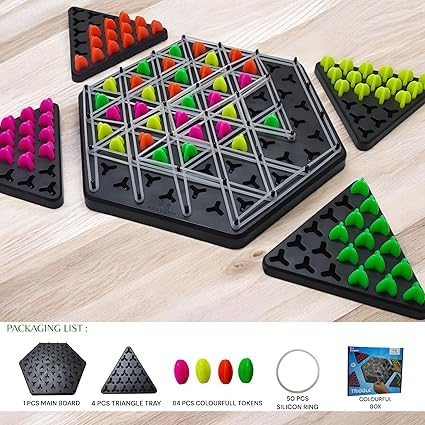 KRIDEZ Chain Triangle Chess Triggle Game Puzzle, Geometric Chess Game, Board Games for Family Night, Family Games for Kids and Adults, 2 to 4 Players,for 5+ Years Age 2