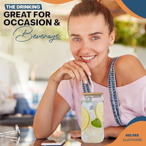 Image of KELVEE Cold Coffee Sipper Beer Can Shaped Tumbler with Wooden Lid Drinking Mug with Straw for Milk Juice Smoothie Green Iced Tea Cup Set of 1,510ml Transparent (Clear)
