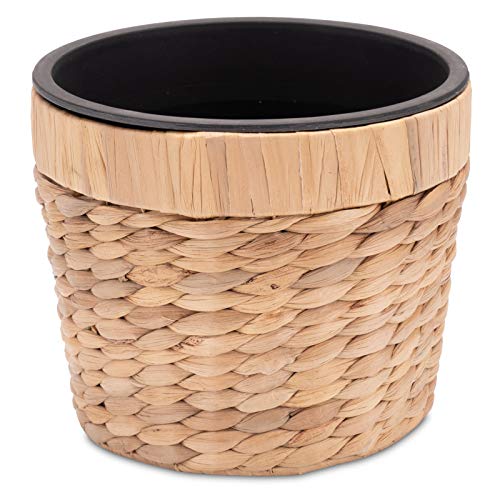 Decorasian Pot de Fleurs Rond tressé en jonc de mer avec Insert en Plastique Stable pour la Plantation - Pot de Fleurs