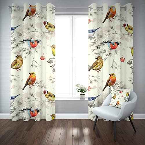 Image of Heavy Fabric 3D Birds Design Curtains for Kids Room, School, Kids Care Home, Window, Door, 4x7 feet Long Set of 1 Pc, Blue