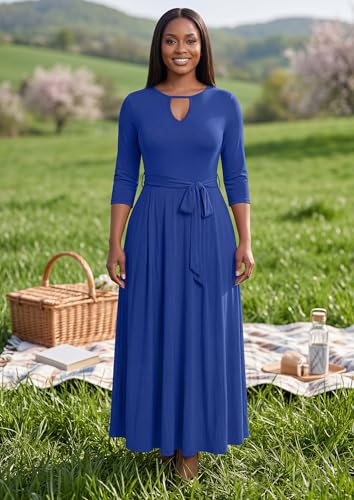 Image of MarryUP Women 2025 Casual Loose Maxi Dress with Pockets V Neck Short Sleeve Tiered Long Summer Beach Swing Dresses