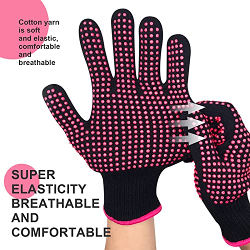 Foto von TSHAOUN 2 Paar Hitzebeständige Handschuhe für Haarstyling mit rutschfester Silikonnoppe 250°C Professionelle Lockenstab Handschuhe für Haar-Werkzeuge, Lockenstab, Flacheisen
