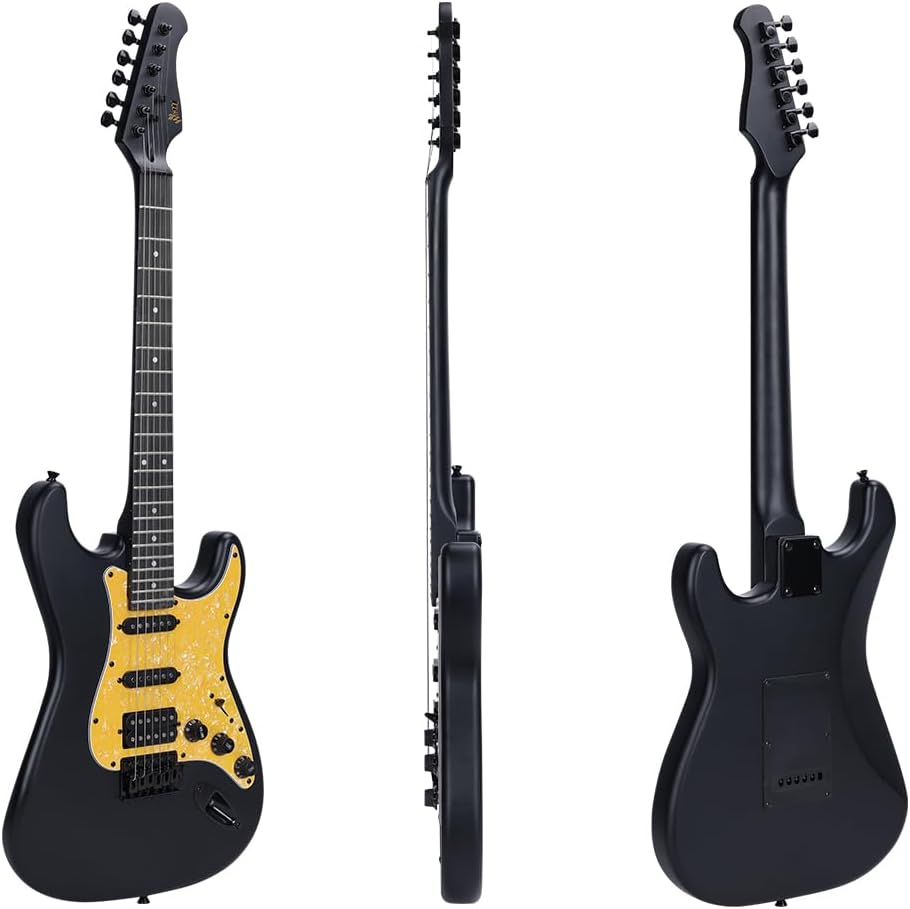 WINZZ EGS112H-BKM 39-inch ST Solid Poplar Wood Electric Guitar Kit HSS Pickup, Black Matte