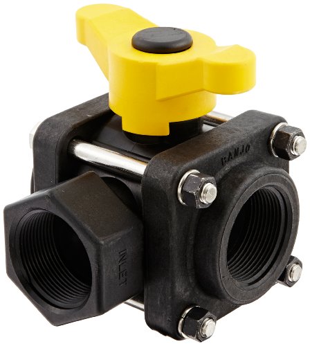 Banjo V150SL Polypropylene Side Load Ball Valve, Three Piece, Three Way, Full Port, 1-1/2