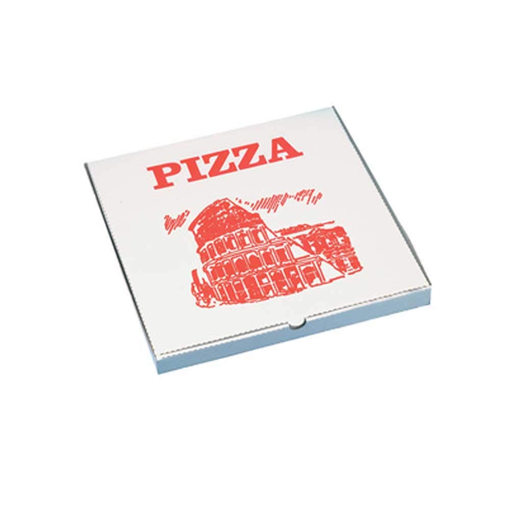 PAPSTAR Pizzakarton eckig, 330 x 330 x 30 mm, weiß/rot, Sie erhalten 1 Packung, Packungsinhalt: 100 Stück