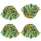 Thenshop 4 Pack Cheerleading Pom Poms Cheerleader Squad Spirited Fun Pompoms Cheer Hand Flowers Metallic Foil Pompoms for Adults Sports Meeting Team Spirit Cheering Party(Green and Gold)