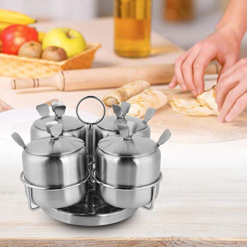 OPPWONG Salt Container, Stainless Steel Rotate Condiment Server Sugar Bowl With Lid And Spoon Salt And Cellars With Lids With Lid And Spoon for Kitchen Cafe