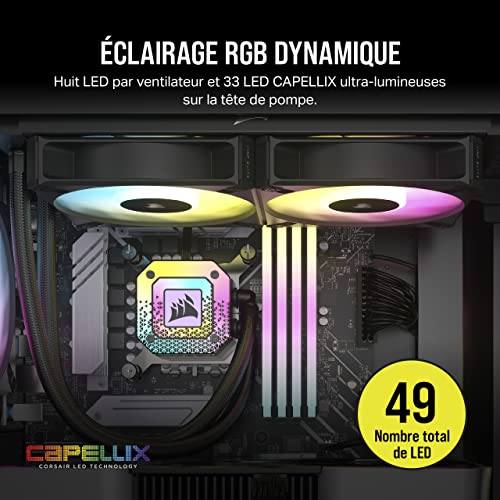 Corsair iCUE H100i ELITE CAPELLIX XT Refroidisseur de CPU Liquide - Deux Ventilateurs AF120 RGB ELITE - Radiateur 240mm - Intel® LGA 1700, 1200, 115X, 2066, AMD® AM5, AM4 - Noir