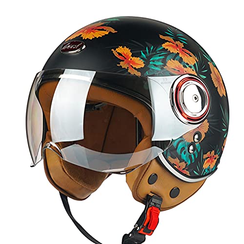 Rétro Casque à Face Ouverte Demi-Jet Casque Scooter avec Visière Open Face Classic Casque Moto Jet Vintage ECE Homologué Casque Bol Moto Bols pour Homme et Femme D,L Cover
