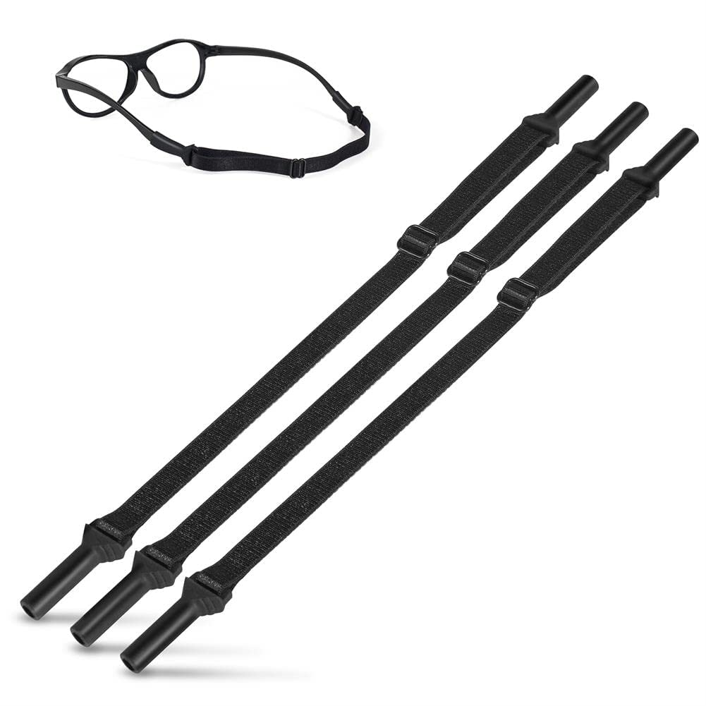 Egmen Glasses Strap, 3 Pcs Adjustable Eyeglasses Strap for Kids, Women, Men, No Tail Eyewear Retainer Holders Around Neck, Anti Slip, Aesthetic, Safety, for Sunglasses, Sports, Reading Glasses (Black)