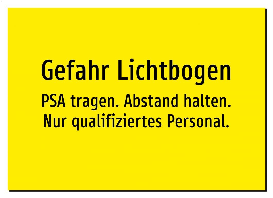 Gefahr Lichtbogen - PSA tragen. Abstand halten. Nur qualifiziertes Personal. – Aluminiumschild A2: 594x420mm – Ohne Grafik, nur Text