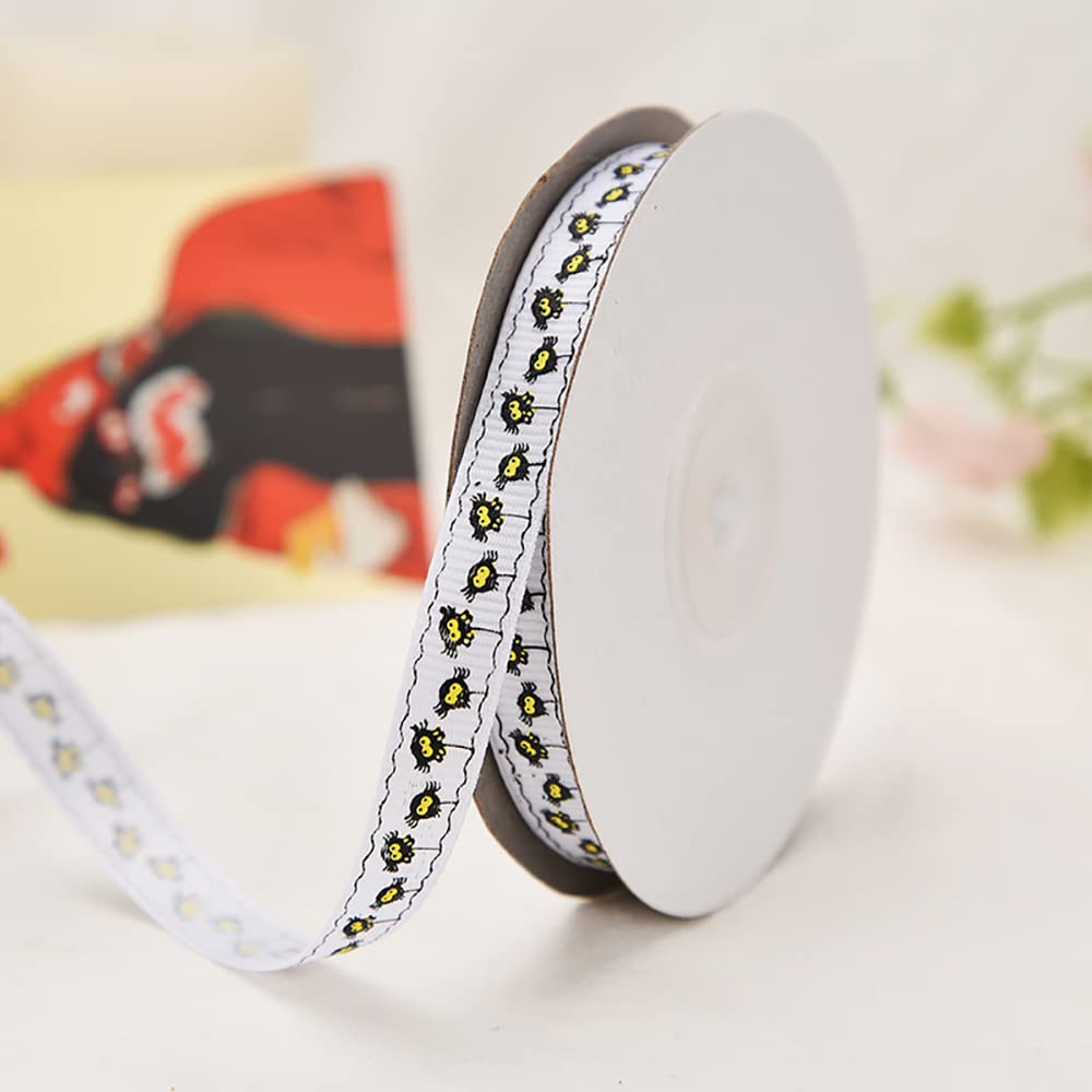 4 rolki wstążki halloweenowe, satynowa wstążka z rypsu do majsterkowania DIY, opakowanie, dekoracja na imprezę Halloween, szerokość 1 cmm pająk sieć nietoperz dekoracja świąteczna