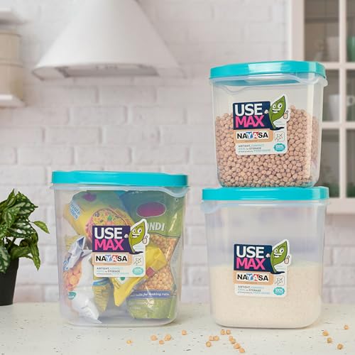 Image of Nayasa Use Max Container (5 Ltrs, 7.5 Ltrs, 10 Ltrs) BPA Free Food Grade Airtight Kitchen Storage Stackable Containers- Set Of 3, Blue