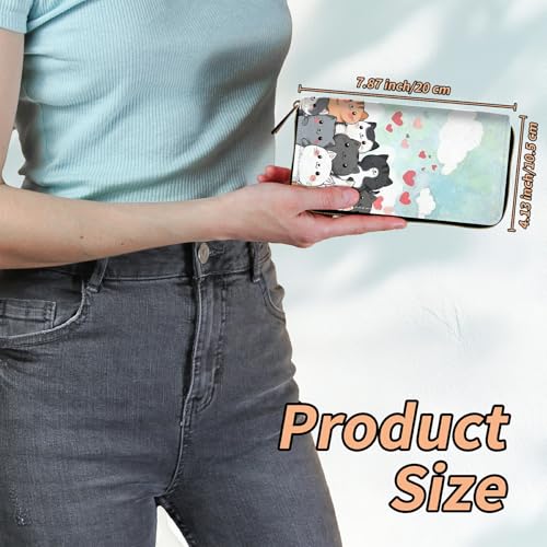 Women's RFID Blocking Wallet PU Leather Slim Bifold Wristlet Clutch with Large Capacity,16 Card Slots & Zipper Coin Purse Pocket Ladies Travel Purse Wristlet,Cute Cartoon Cats And Dogs2