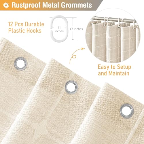 Image of BTTN Extra Long Shower Curtain - 72x90 Inch Long Boho Tassel Linen Fabric Shower Curtain Set with 12 Plastic Hooks, Modern Farmhouse Elegant Heavy Duty Cloth Shower Curtains for Bathroom - Cream /Beige