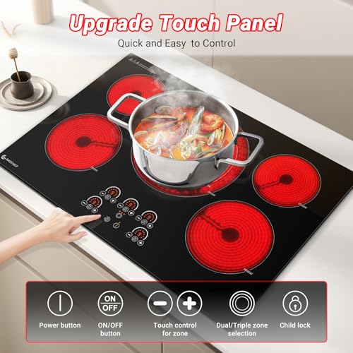 Amzchef SK-90HLA30 Electric Cooktop 30 Inch,5 Burners Built-In Electric Stove Top,Max 9000W Ceramic Glass Countertop thumb #1