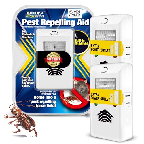 RIDDEX Power Plus Insect Repellent | Plug in, Mouse Deterrent - Pest Control for Defense Against Rats, Mice, Roaches, Bugs and Insects | Control Pests with No Toxins with Side Outlet | 2-Pack