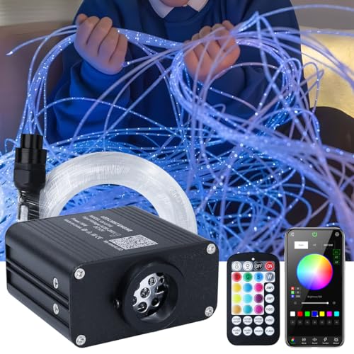 Image of AZIMOM 50pcs 9.8ft Side Glow Fiber Optic Sensory Light for Autism Room,16W Twinkle&Sound Activated Light Box,Fiber Optic Curtain 3x0.75mm Flash Point Light Up Cable