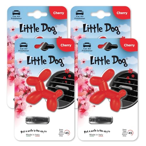 Little Dog Car Air Freshener By Little Joe, 45-Day Long-Lasting Fragrance, Strong Scented Novelty Dog Vent Clip for Car Interior Home & Office - 4 Pack Cherry (Red)