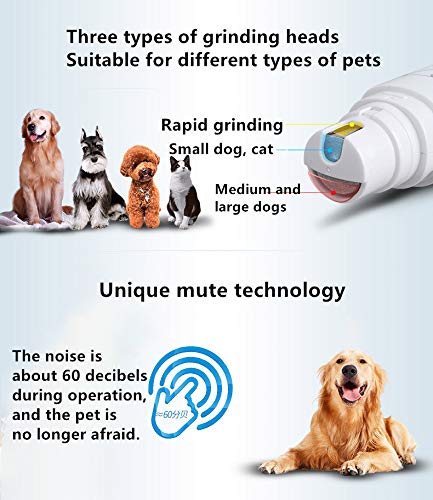 CGOLDENWALL Cortaúñas eléctrico profesional de ajuste de 2 velocidades para mascotas, portátil y recargable, para perros y gatos, pulido de uñas de bajo nivel de ruido, sin dolor, herramientas de