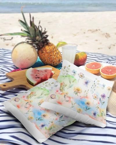 Dreamy Floral Outdoor Pillow Cover 18x18 Inch Cushion Sham Case, Waterproof Decorative Square Throw Pillowcase for Outside Garden Patio Porch Couch Chair Tent Abstract Botanical Garden Herb Watercolor