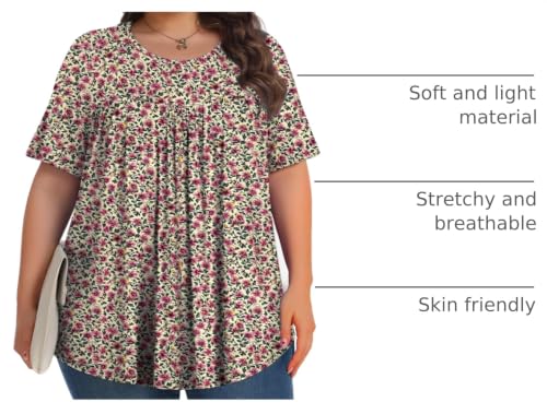 Image of Tencede Womens Plus Size Tops Tunic Short Sleeve Crew Neck Shirts Casual Soft Blouse 1X-5X