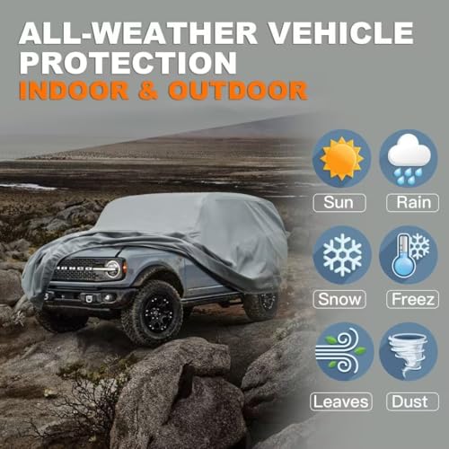 Image of Kayme Heavy Duty Car Cover Custom Fit Ford Bronco 2 Door, Bronco Sport (2020-2025),Waterproof All Weather for Automobiles, Full Car Cover - Sun, Rain & UV Protection