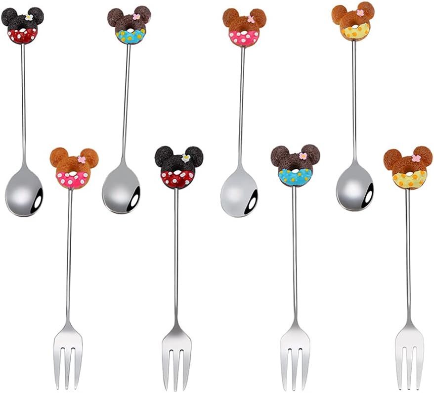 Cutlery Set, Stainless Steel Flatware Set,transparent plastic， Spoon Knife and Fork Set, Stainless Steel Coffee Dessert Spoon Children's Spoon Fruit fork Dessert cake fork 5.5in Mini Tea Spoon,Cute ca