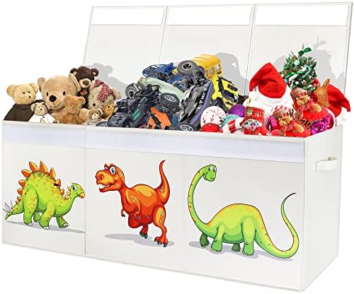 Toy Box for Boys, Toy Chest for Boys,Sturdy & Foldable, Removable Divider Storage Bins, Large Kids Toy Storage Organizer for Nursery Room, Playroom, Closet, Home Organization, 40.6X14X16.5 Inch