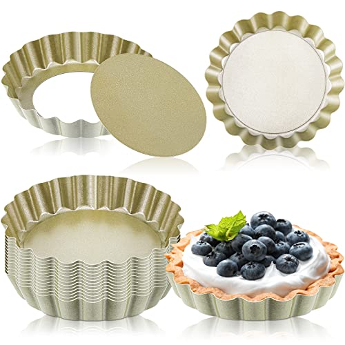 16 Pieces Mini Tart Pans With Removable Bottom Round Nonstick Quiche Pan Mini Pie Pans Mini Tart Shells Bakeware Mold Fluted Side For Pies, Mousse Cakes, Dessert Baking (Gold, 4 Inch) #TOP17