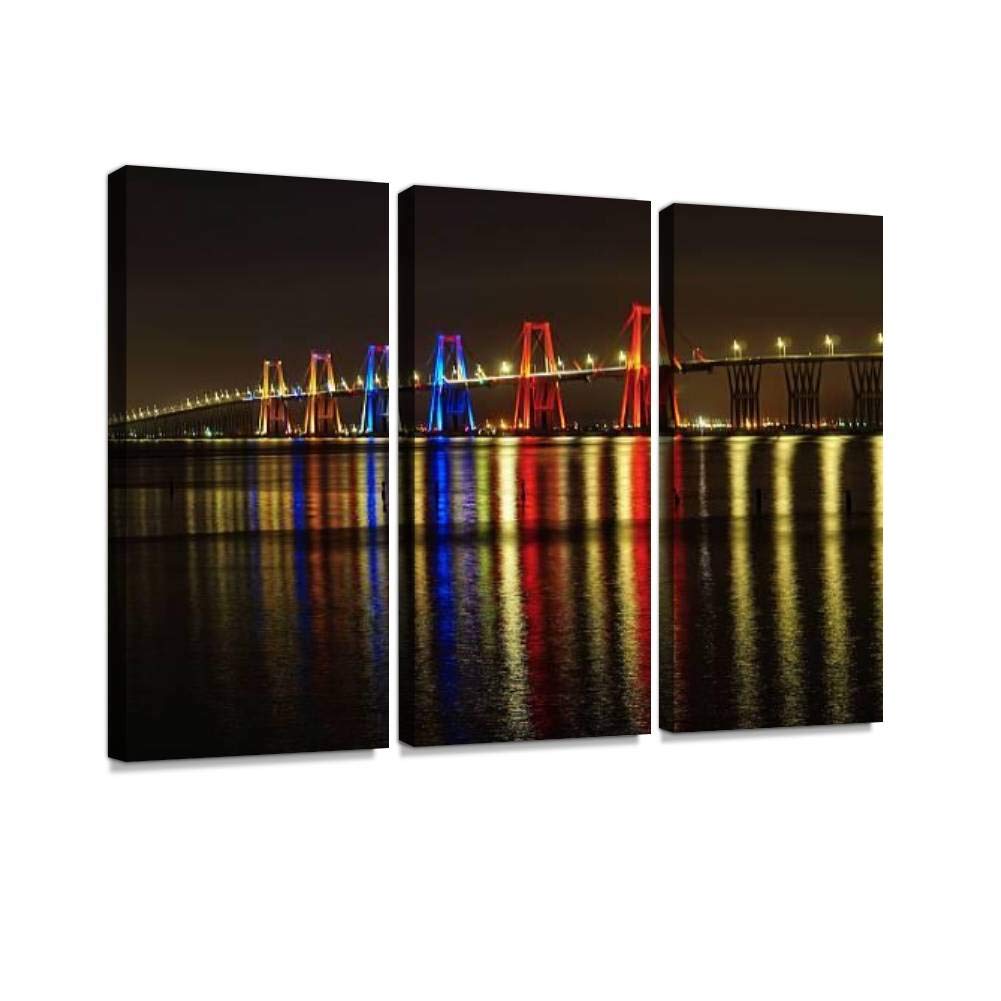BELISIIS Puente Rafael Urdaneta Noche luz Wall Artwork Exclusive Photography Vintage Paintings Print on Canvas Home Decor Wall Art 3 Panels Framed Ready to Hang