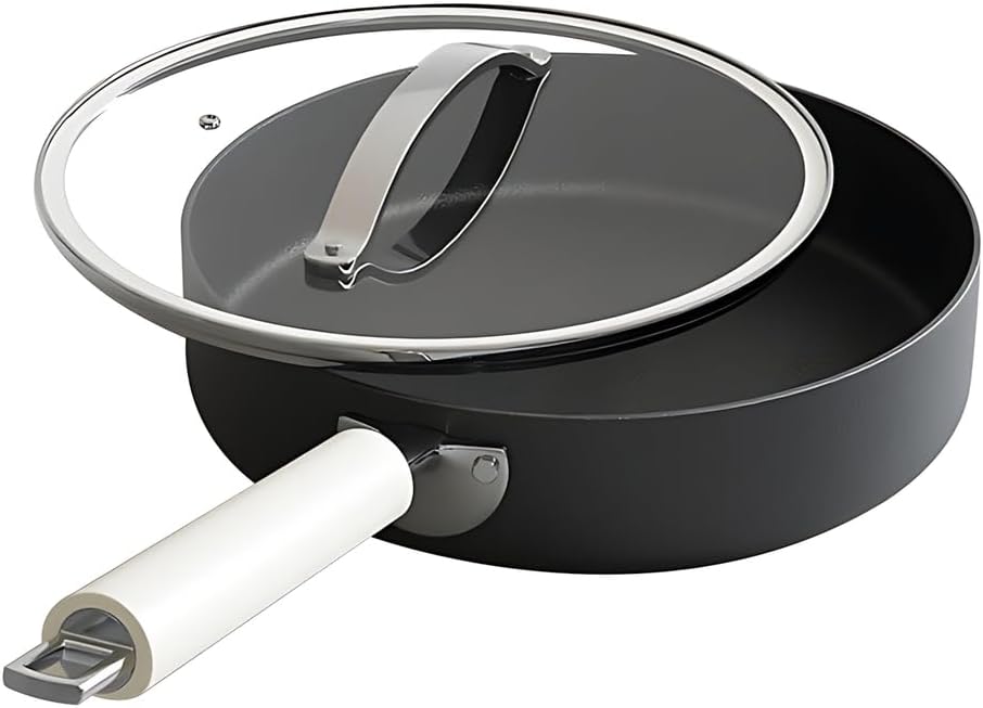 Nonstick Saute Pan with Glass Lid, Compatible For Uncoated Flat Bottomed Frying Pan For Home Use, Non Stick Steak Pot, Kitchen Stove