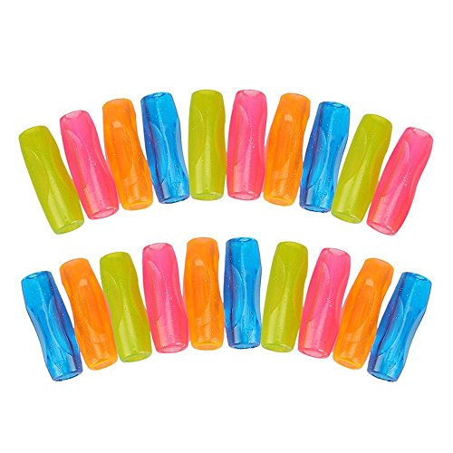 Shulaner Pencil or Pen Grips for Students and Adults Handwriting, Colourful Pencil Holder Gris Grippers - Pack of 20