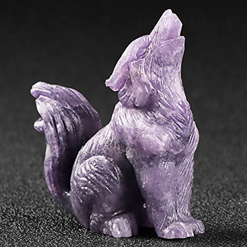 Artistone 2.0 Tail Wolf Stone Statue,Polished Healing Crystal Hand-Carved Gemstone Crystal Figurine Animal Collection Sculpture Dec Pack with Gift Box (Purple Lepidolite)