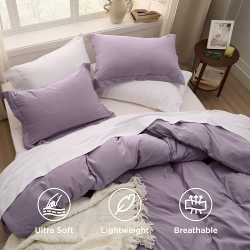 Image of Bedsure Prewashed Duvet Cover Full, Cotton-Like Bedding Set, Dusty Purple | Ultra Soft, Relaxed Texture, 80 inchx90 inch Breathable Comfort, Hidden Zipper, 8 Corner Ties, Easy Care, OEKO-TEX, Year-Round Use