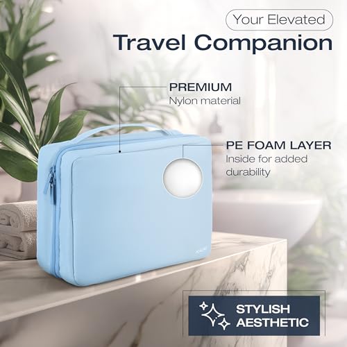KAZAY Hanging Toiletry Bag with TSA Approved Detachable Pouch, Travel Toiletry Bag, Water Resistant, Premium Nylon, Travel Size Toiletries, Cosmetic Bag, Unisex (Light Blue)2