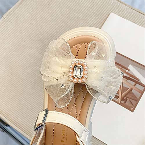Girl's Flower Flat Sandals Cute Summer Shoes Open Toe Ankle Strap Bowknot Dress Sandals for Kids (Little Kid/Big Kid) (Beige, 12.5 Little Child)4